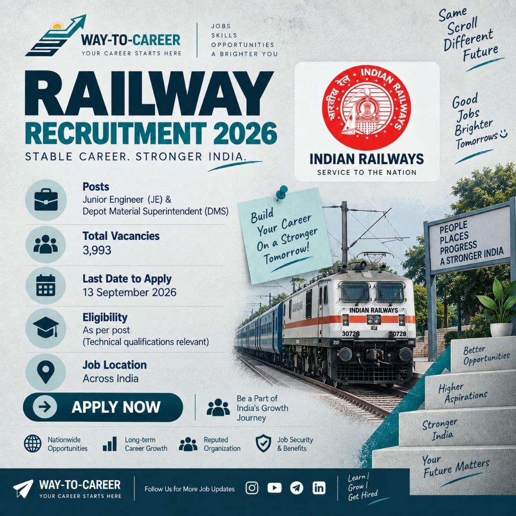 Railway Recruitment 2026 for Junior Engineer (JE) & DMS | 3,993 Posts | Central Govt Jobs